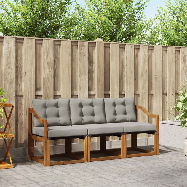 vidaXL Set di divani da esterno 3 pcs Grigio Naturale e Chiaro