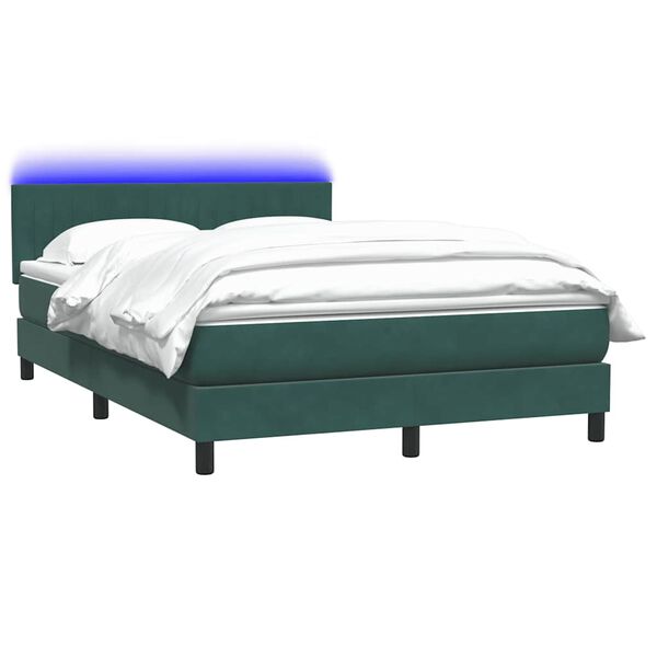 vidaXL Letto a Molle con Materasso e LED Verde Scuro 140x210 cm Velluto