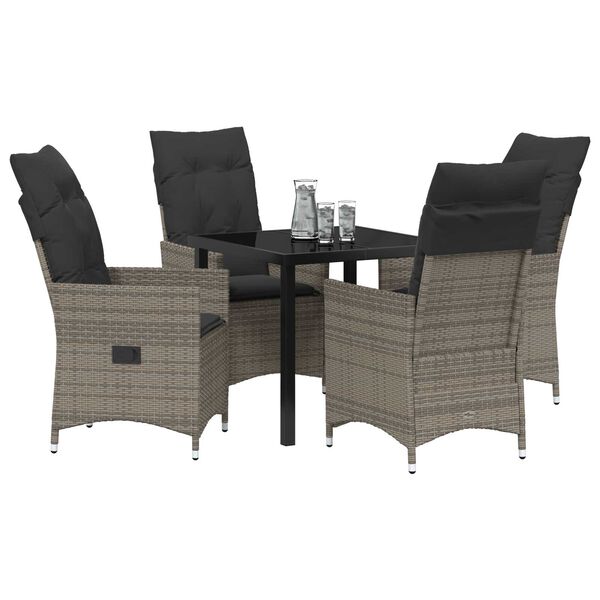 vidaXL Set da Pranzo per Giardino con cuscino 5 pcs Grigio polyrattan