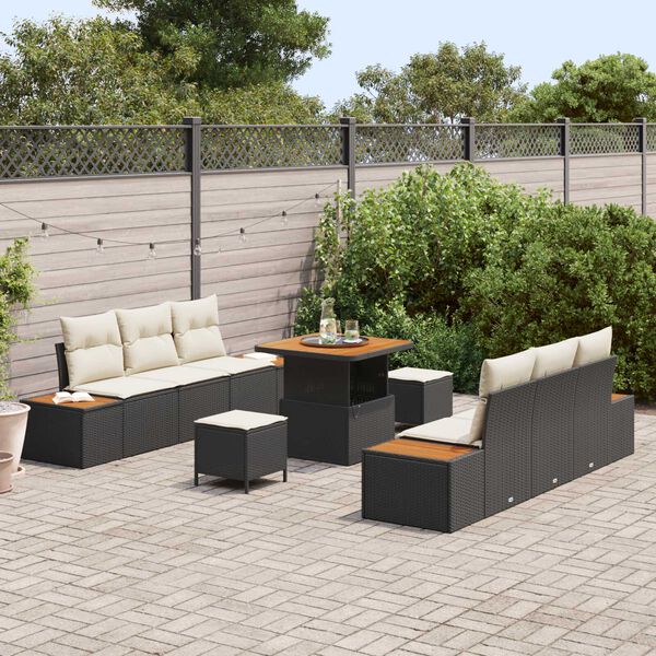 vidaXL Set Divano da Giardino 9 pcs Nero polyrattan