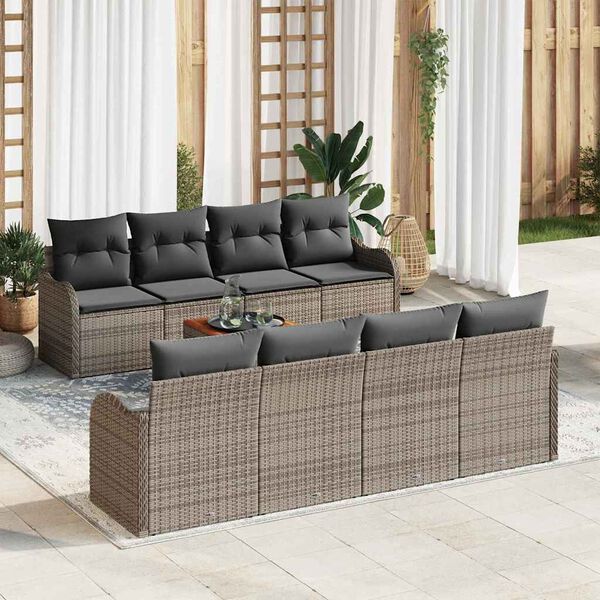 vidaXL Set Divano da Giardino 9 pcs Grigio Poly Rattan