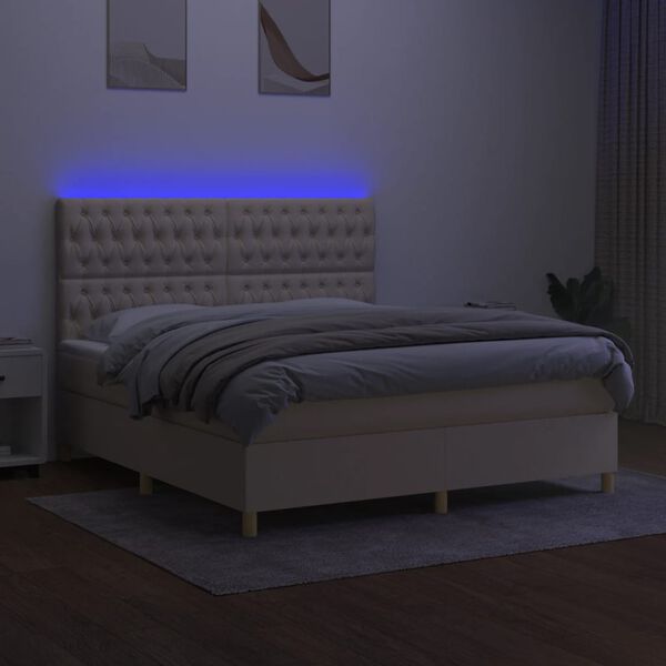 vidaXL Letto a Molle con Materasso e LED Crema 180x200 cm in Tessuto