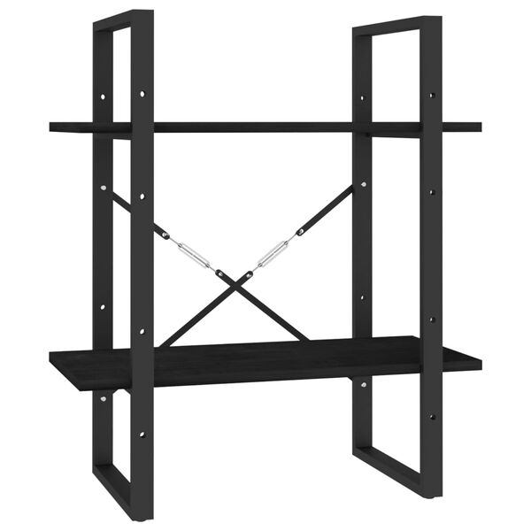 vidaXL Libreria a 2 Ripiani Nera 60x30x70 cm in Massello di Pino
