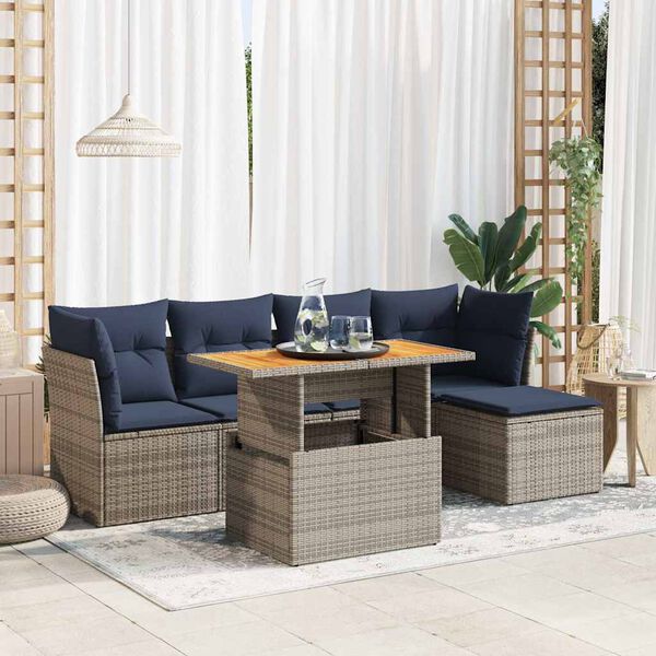 vidaXL Set Divano da Giardino 6 pz con Cuscini Grigio in Polyrattan