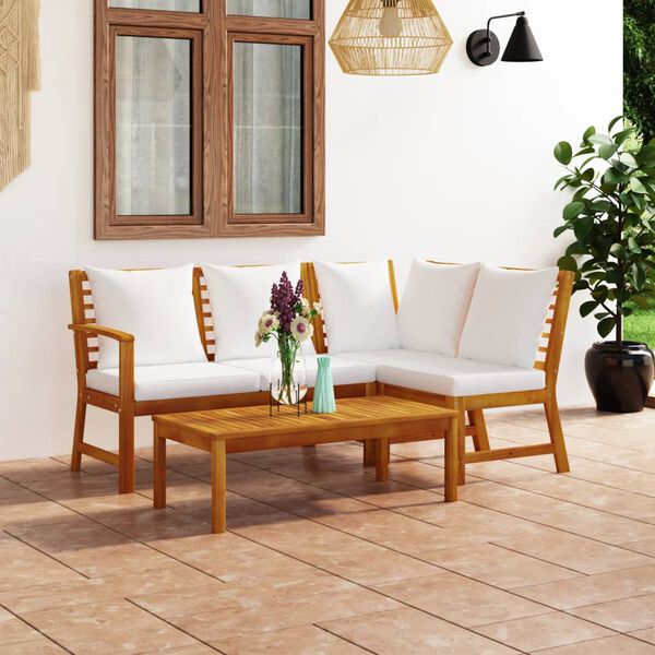vidaXL Set Divani da Giardino 4 pz con Cuscini Crema in Legno Acacia