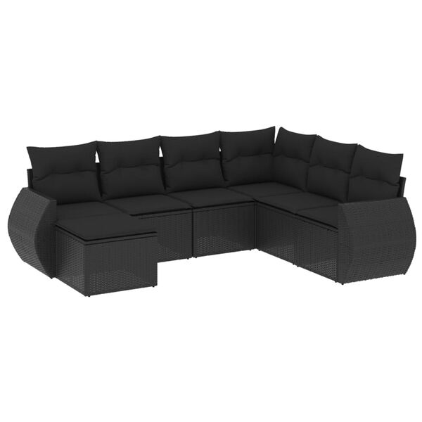 vidaXL Set Divani da Giardino con Cuscini 7pz Nero Polyrattan