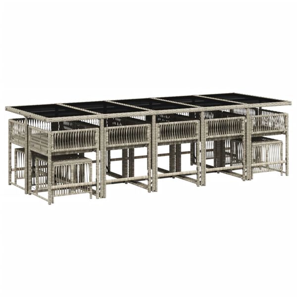 vidaXL Set da Pranzo da Giardino 15 pz con Cuscini Grigio Polyrattan