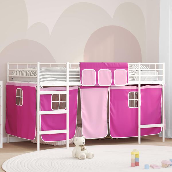 vidaXL Struttura del Letto Loft per Bambini con Tendine Bianco e Rosa