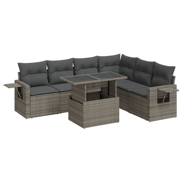 vidaXL Set Divani da Giardino 7 pz con Cuscini Grigio in Polyrattan