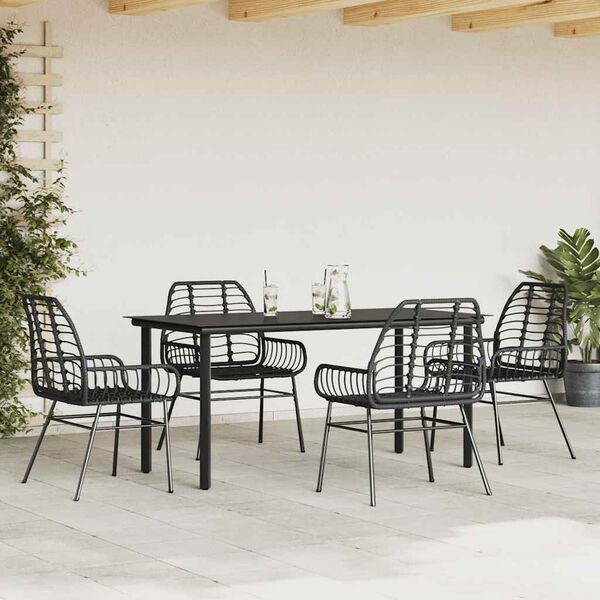 vidaXL Set Mobili da Pranzo per Giardino 5 pz Nero Polyrattan Vetro