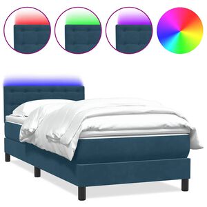 vidaXL Letto a Molle con Materasso e LED Blu Scuro 80x210 cm Velluto