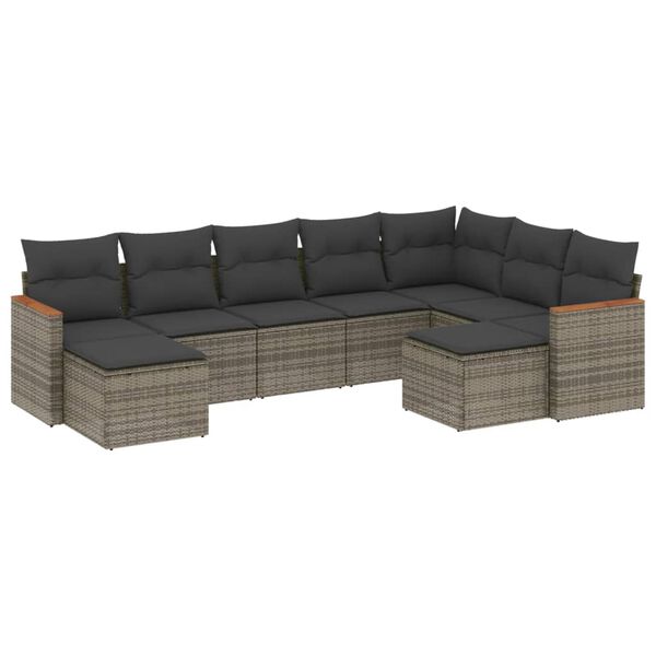 vidaXL Set Divano da Giardino 9 pz con Cuscini Grigio in Polyrattan