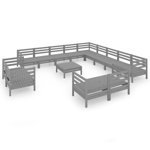 vidaXL Set Salotto da Giardino 14 pz in Legno Massello di Pino Grigio