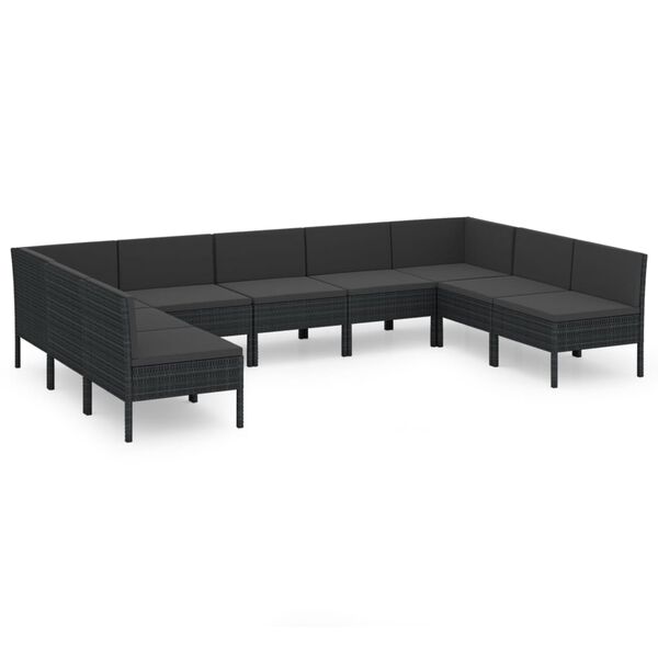 vidaXL Set Divani da Giardino 9 pz con Cuscini in Polyrattan Nero