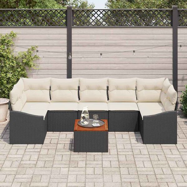 vidaXL Set Divano da Giardino con cuscino 8 pcs Nero polyrattan