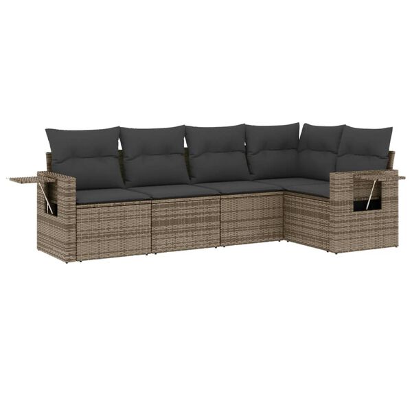 vidaXL Set Divano da Giardino 5 pz con Cuscini Grigio in Polyrattan