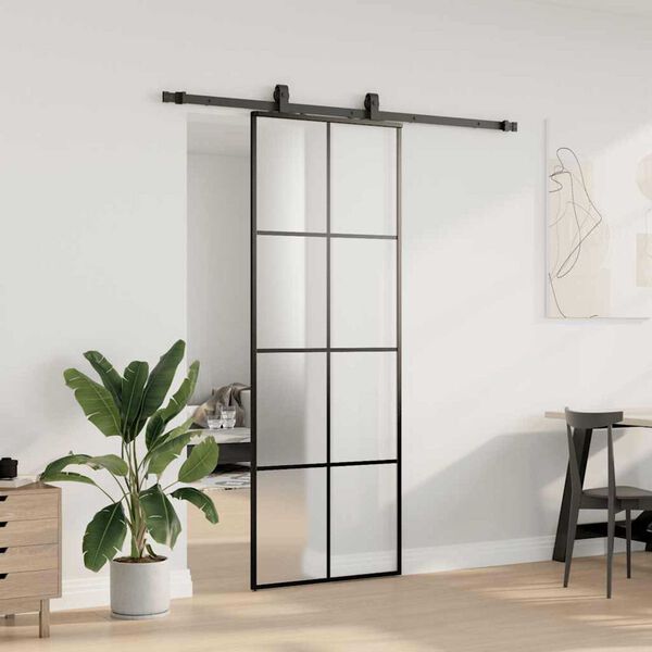 vidaXL Porta Scorrevole con Ferramenta Nera 76x205 cm in Vetro ESG