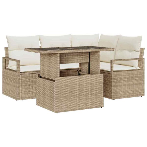vidaXL Set Divano da Giardino 5 pcs beige e panna polyrattan