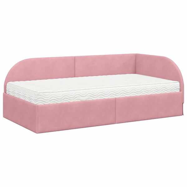 vidaXL Struttura Letto Angolare con Materasso 2 pcs Rosa Velluto
