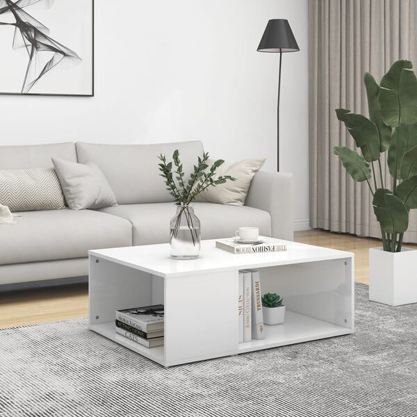 vidaXL Tavolino da Salotto Bianco Lucido 90x67x33 cm Legno Multistrato