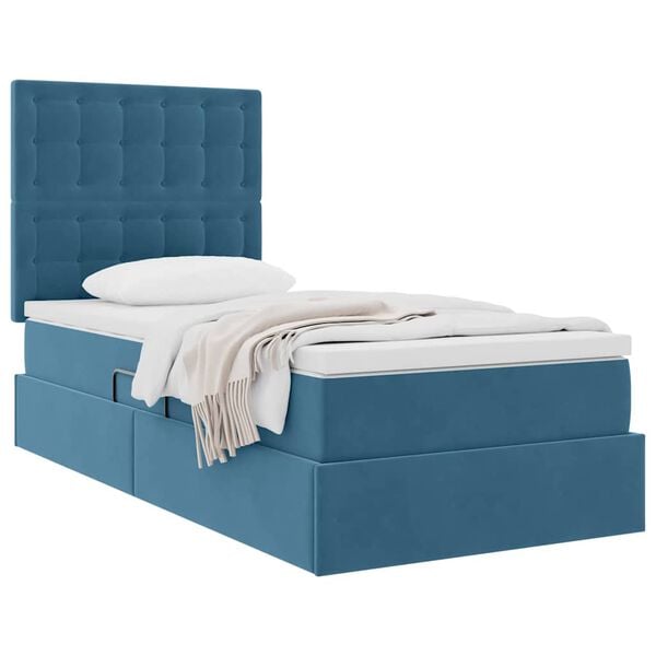 vidaXL Letto con contenitore e materasso Blu Scuro 90 x 200 cm Velluto