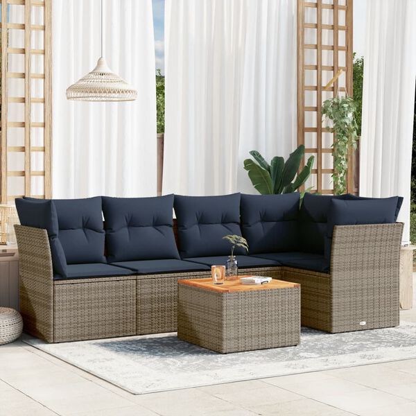 vidaXL Set Divani da Giardino 6 pz con Cuscini Grigio in Polyrattan