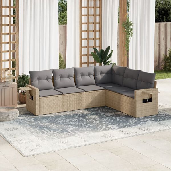 vidaXL Set Divano da Giardino 6 pz con Cuscini Beige in Polyrattan