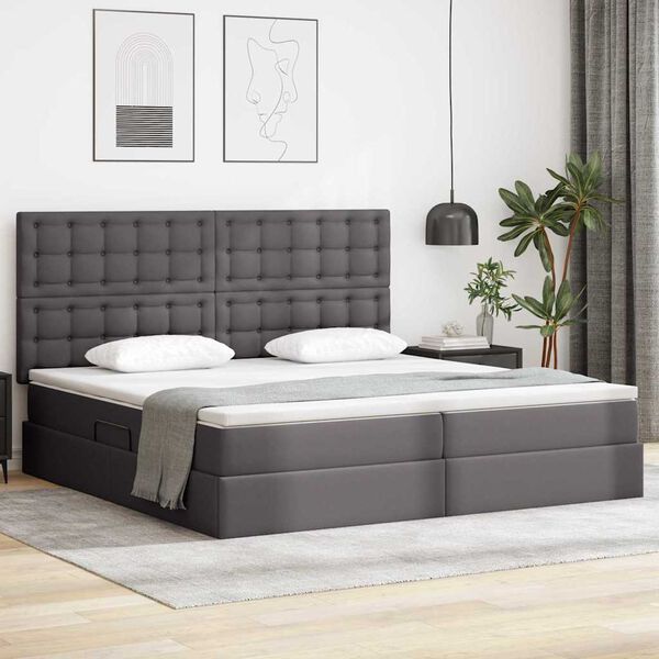vidaXL Letto con Contenitore Grigio 200 x 200 cm Pelle Sintetica