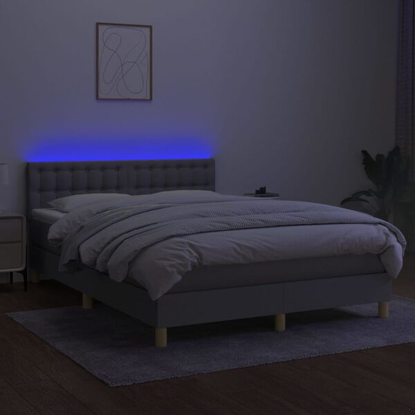 vidaXL Letto a Molle Materasso e LED Grigio Chiaro 140x200 cm Tessuto