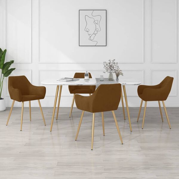 vidaXL Sedie da Pranzo 4 pz Marroni in Velluto