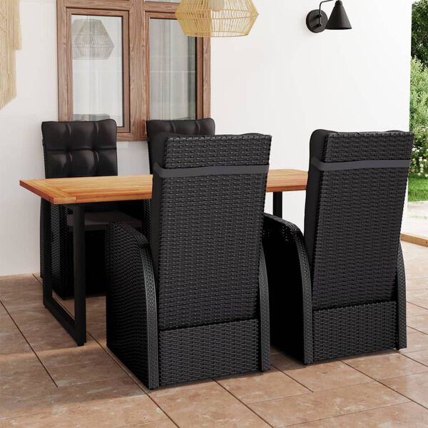 vidaXL Set da Pranzo per Giardino 5 pz con Cuscini in Polyrattan Nero