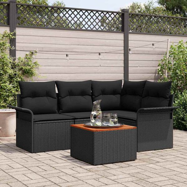 vidaXL Set Divano da Giardino con archiviazione 5 pcs Nero polyrattan