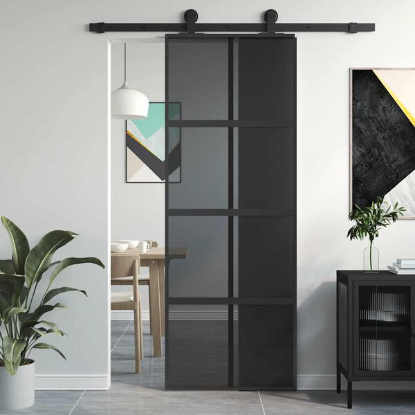 vidaXL Porta Scorrevole Nera 76x205 cm in Vetro Temperato e Alluminio