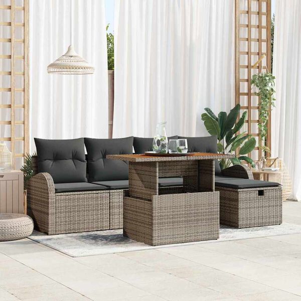 vidaXL Set Divano da Giardino con cuscino 6 pcs Grigio Poly Rattan