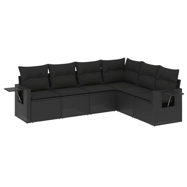 vidaXL Set Divano da Giardino 6 pz con Cuscini Nero in Polyrattan