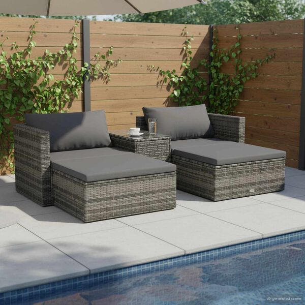 vidaXL Set Divani da Giardino 5 pz con Cuscini in Polyrattan Grigio