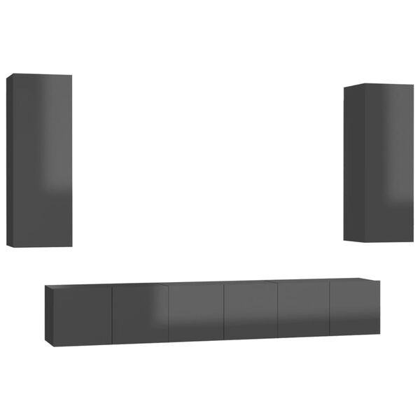 vidaXL Set Mobili TV 5 pz Grigio Lucido in Legno Multistrato