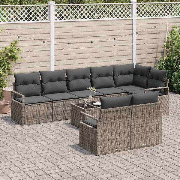 vidaXL Set di divani 9 pcs Grigio polyrattan