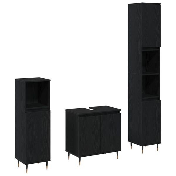 vidaXL Set di Mobili da Bagno 3 pcs Rovere Nero 30 x 30 x 190 cm