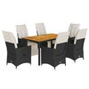 vidaXL Set da Pranzo da Giardino 7 pz Nero con Cuscini in Polyrattan