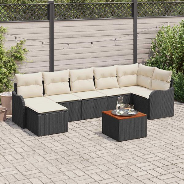 vidaXL Set Divano da Giardino 8 pcs Nero e Crema polyrattan