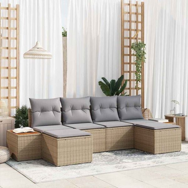vidaXL Set Divano da Giardino con cuscino 6 pcs Beige e Grigio Chiaro