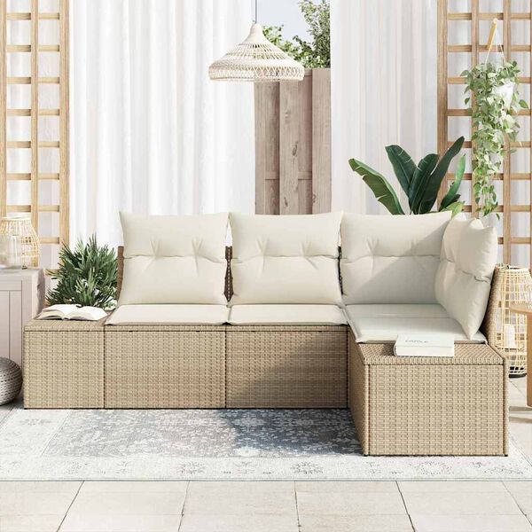 vidaXL Set Divano da Giardino 4 pcs Beige e Crema polyrattan