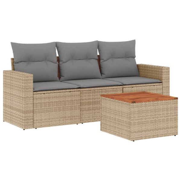 vidaXL Set Divano da Giardino 4 pz con Cuscini Beige Misto Polyrattan
