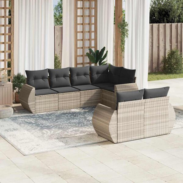 vidaXL Set Divani da Giardino 7pz con Cuscini Grigio Chiaro Polyrattan