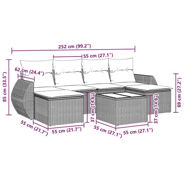 vidaXL Set Divani da Giardino con Cuscini 7pz Nero Polyrattan