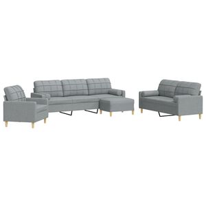 vidaXL Set Divani 4 pz con Poggiapiedi e Cuscini Grigio Chiaro Tessuto