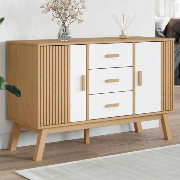 vidaXL Credenza OLDEN Bianca e Marrone 114x43x73,5 cm Massello di Pino