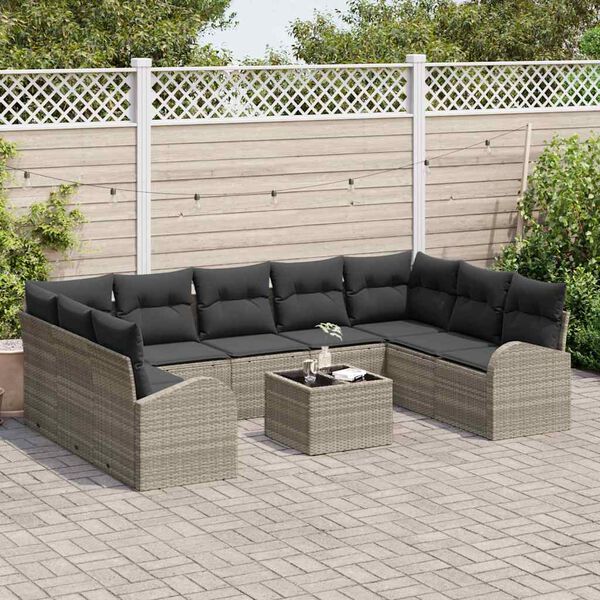 vidaXL Set di divani 10 pcs Grigio chiaro Rattan in Polipropilene