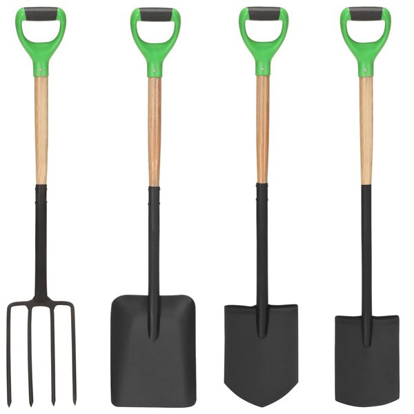vidaXL Set Attrezzi Giardinaggio 4pz Impugnatura D Acciaio Legno Duro